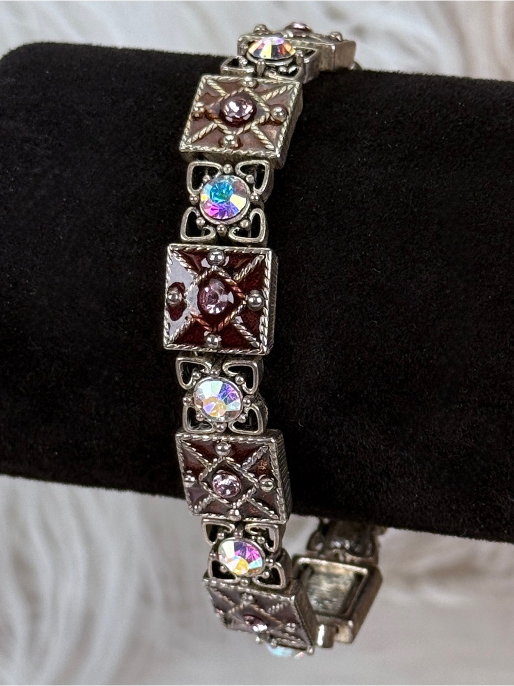 Vintage aged Silvertone iridescent bling bracelet